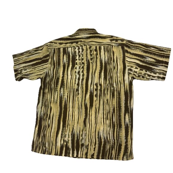 Bassiri Uomo USA Mens M Yellow Brown Striped Short Sleeve Button Up Shirt - Picture 2 of 6
